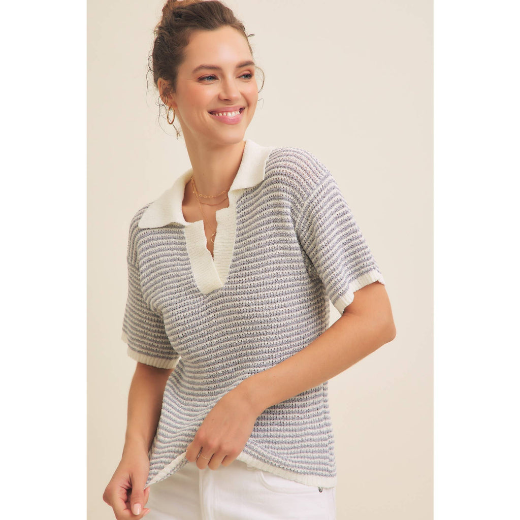 LIGHTWEIGHT BOUCLE SWEATER STRIPE TOP