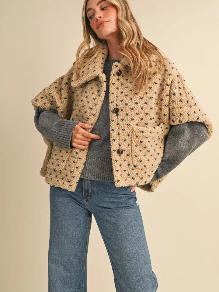 Polka Dot Faux Sherpa Cape