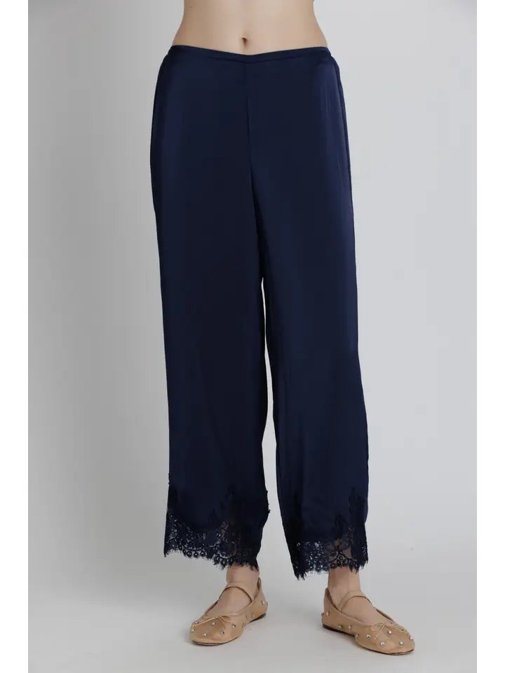 Lace Trim Satin Pants
