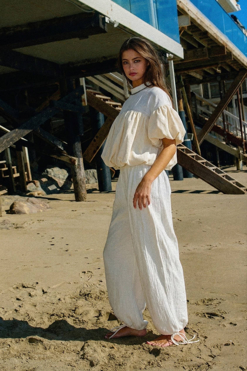 Ruffle Sleeve & Hem Contrast Detail Crop Top