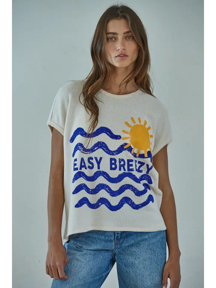 KNIT COTTON MODAL SPANDEX TEXTURED PRINT TOP