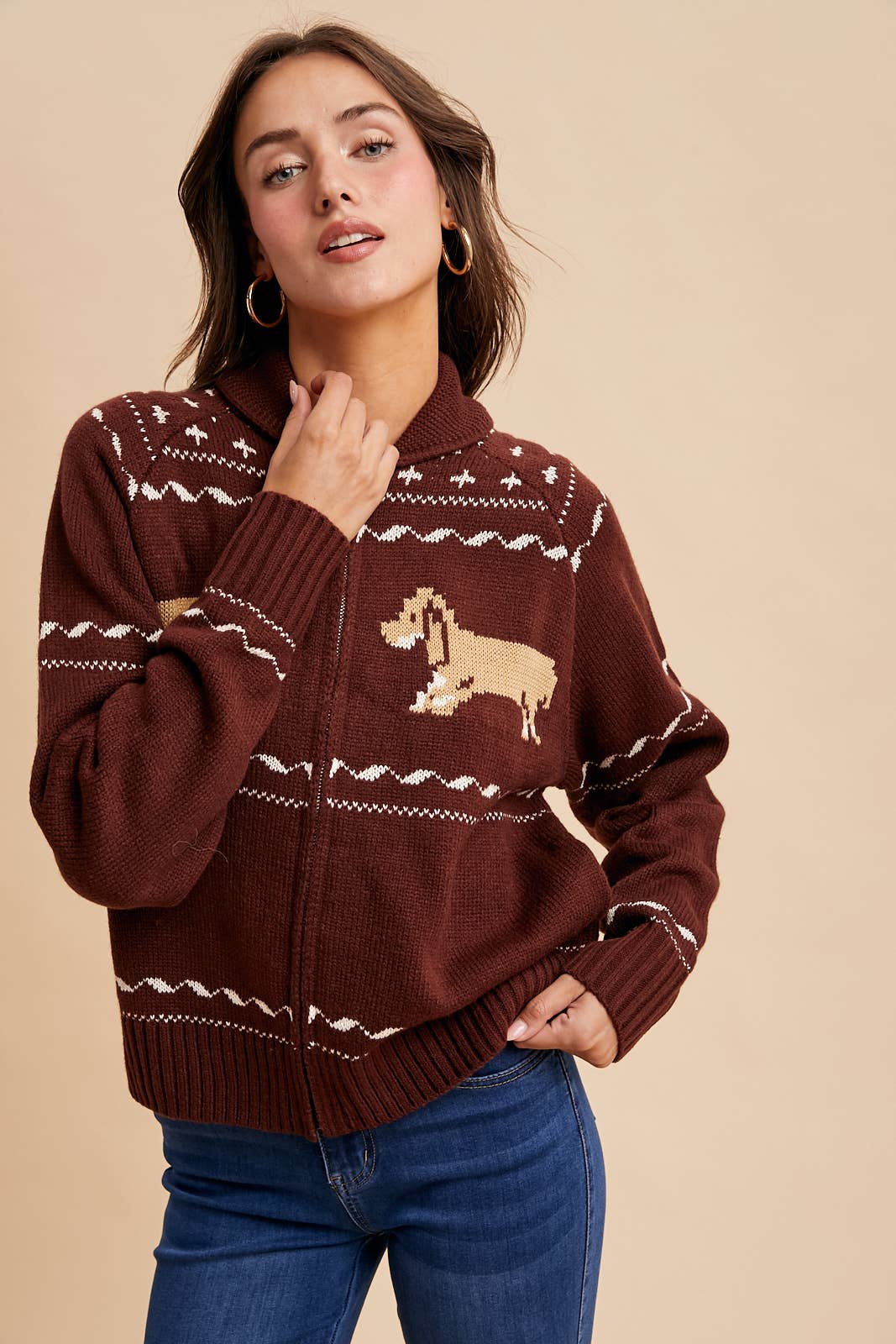 DACHSHUND ZIP UP CARDIGAN
