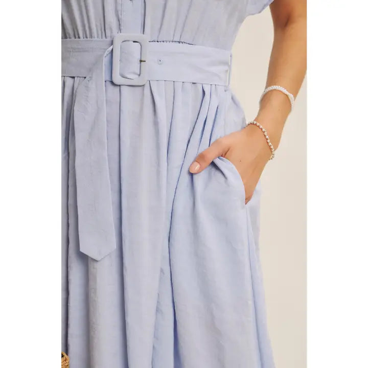BREATHABLE MODAL-TENCEL SHIRT MIDI DRESS WITH BUCKLE BELT