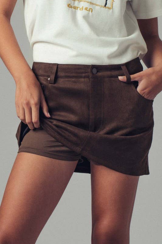 Faux Suede Mini Skirt with Inner Shorts