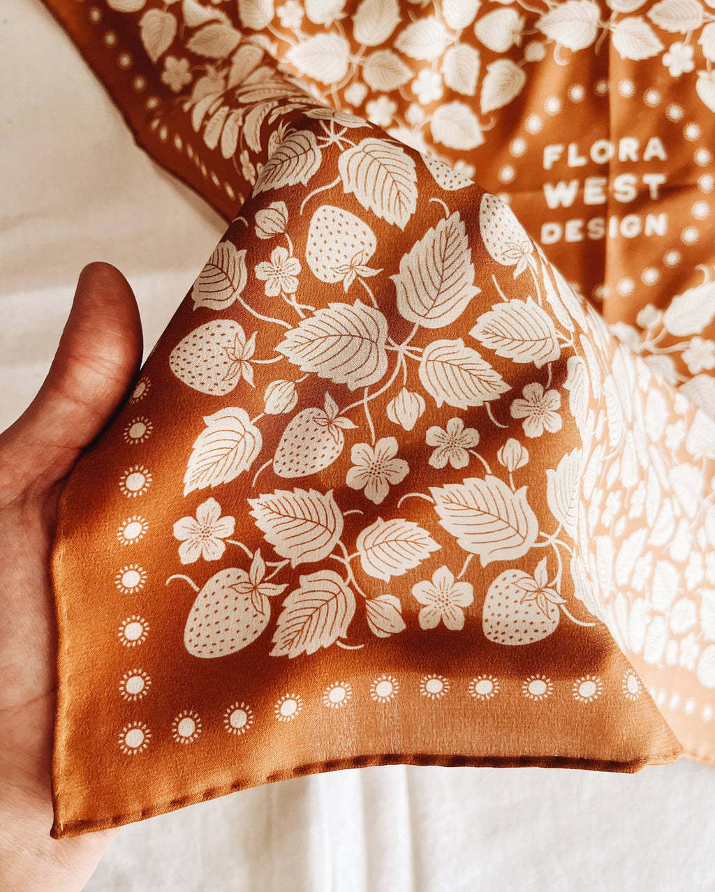 100% Silk Bandana Scarf Strawberry Patch Western Style