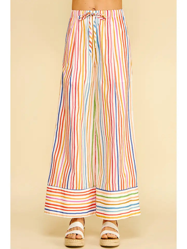 PINCH Rainbow Stripe Wide Leg Pants - High Waisted Summer Trousers