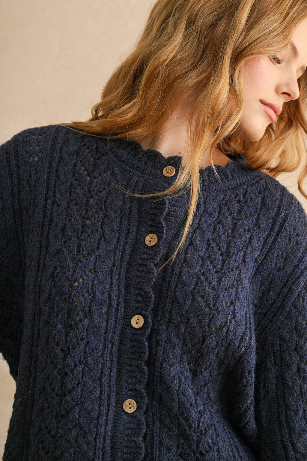 LIGHT WEIGHT BUTTON FRONT CABLE KNIT CARDIGAN