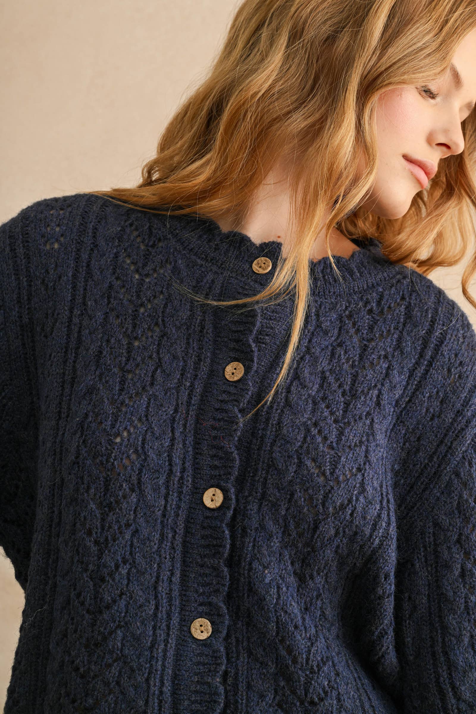 LIGHT WEIGHT BUTTON FRONT CABLE KNIT CARDIGAN