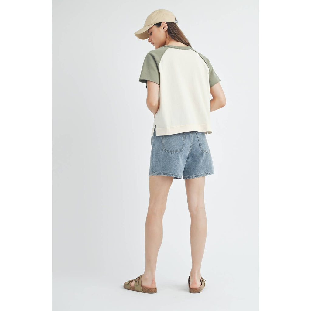 SHORT SLEEVE CONTRAST KNIT TOP / WL24-9494