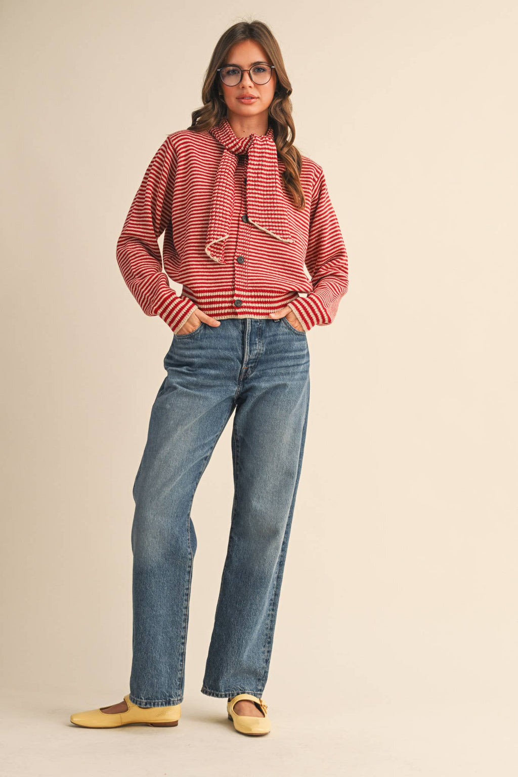 STRIPED TYING NECK SWEATER CARDIGAN MSW11125