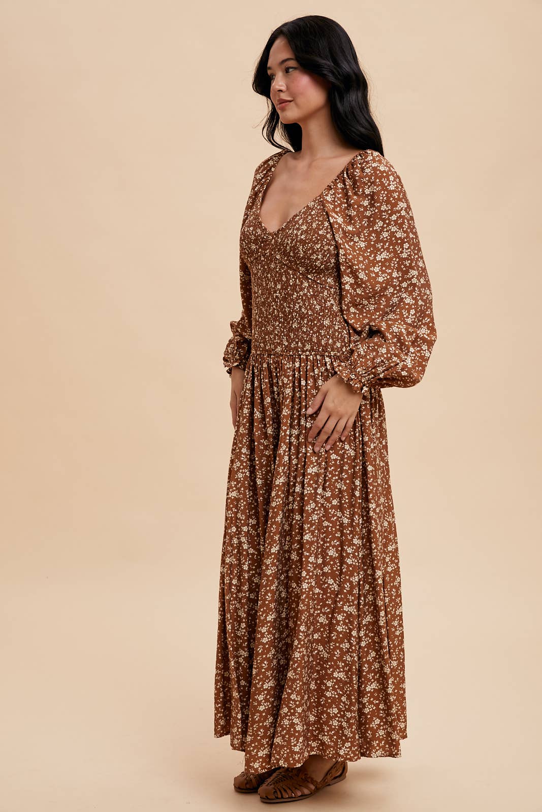 SMOCKED DROPWAIST MAXI DRESS
