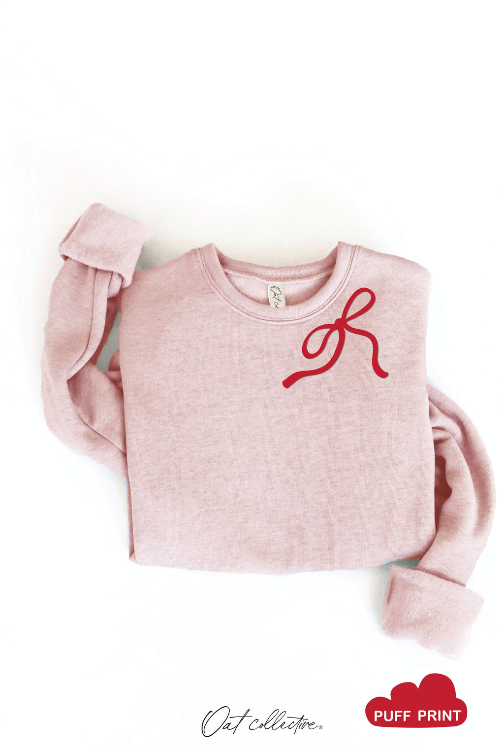 RIBBON BOW PUFF NECKLINE  Graphic Sweatshirt