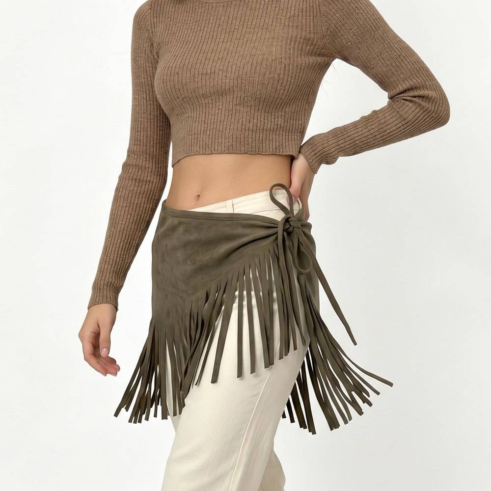 SUEDE TRIANGLE LASET CUT FRINGE SCARF
