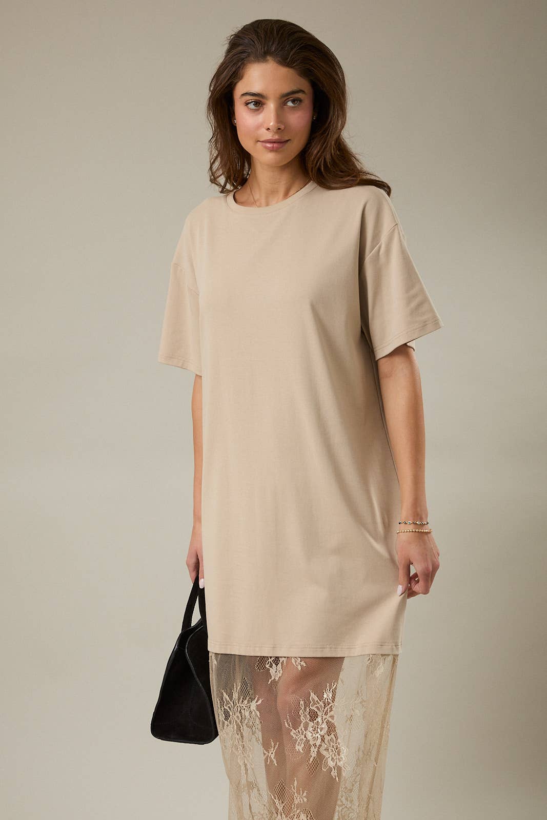 ROUND NECK LACE JOINED T-SHIRT MAXI DRESS