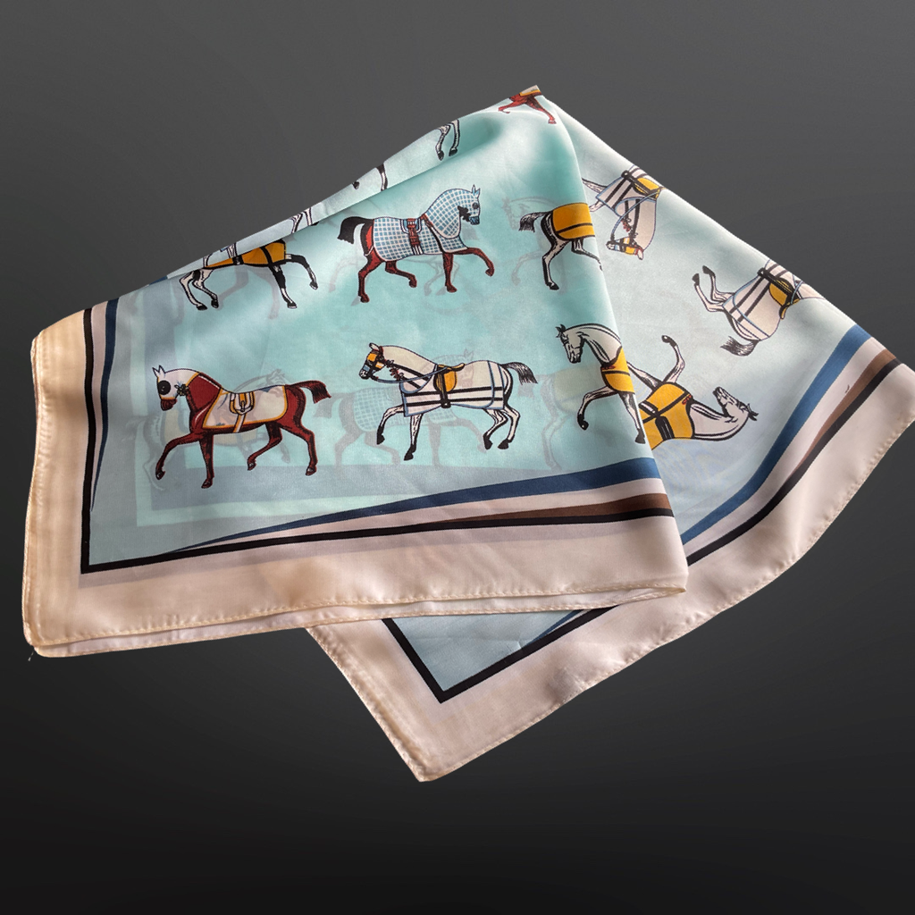 Winter Horses Blue Satin Scarf