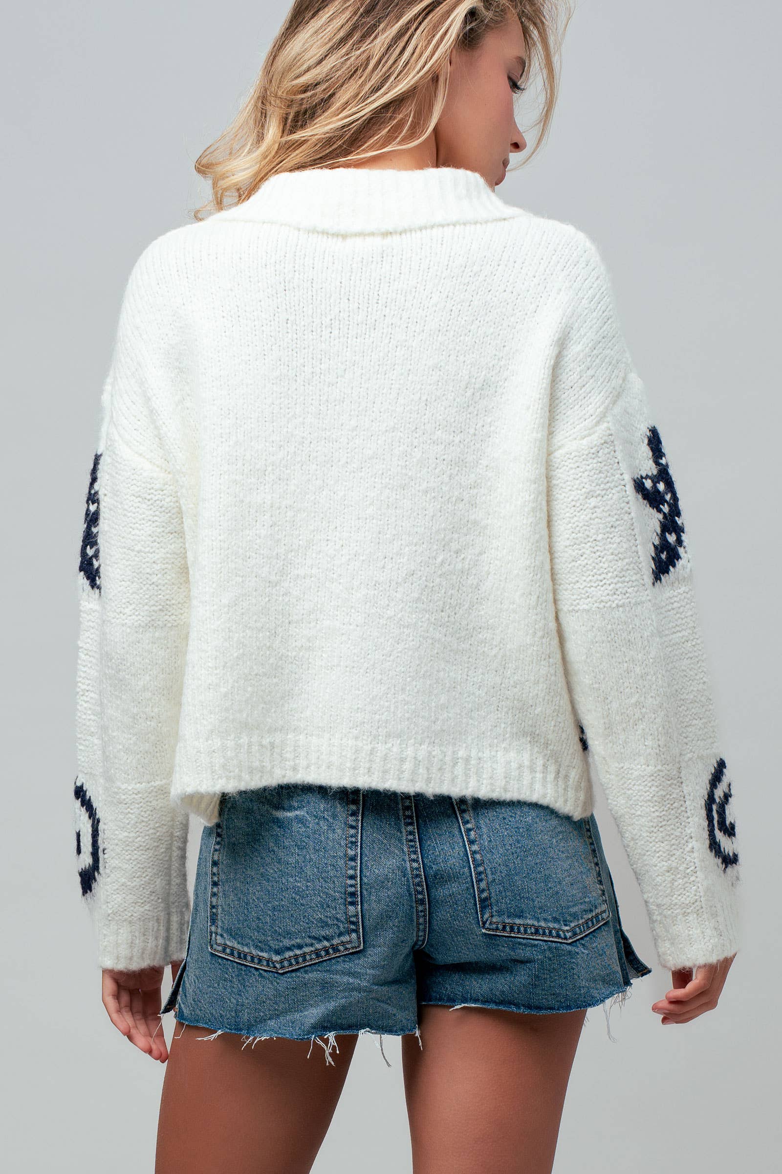 Nautical Sea Life Motif Collared Cardigan