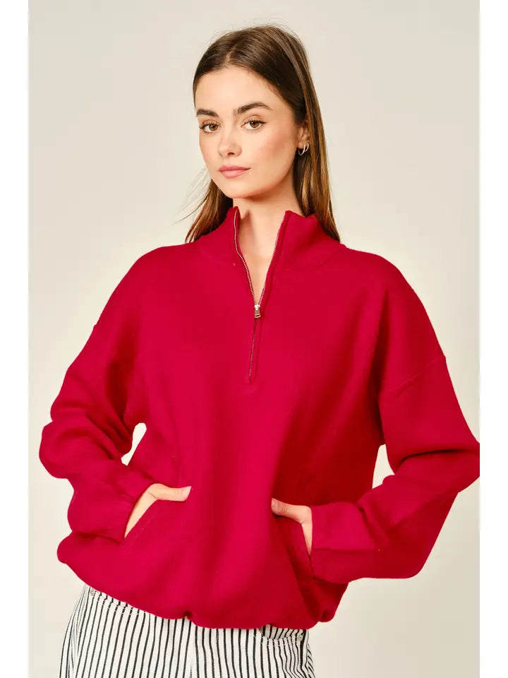 Wool Mix Half Zip Pullover Sweater