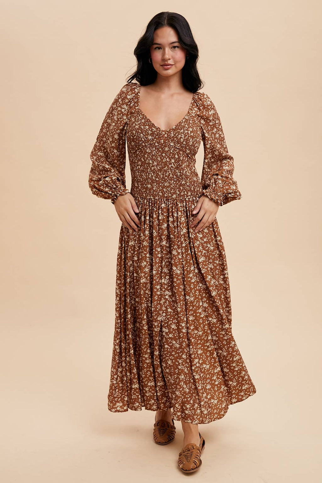 SMOCKED DROPWAIST MAXI DRESS