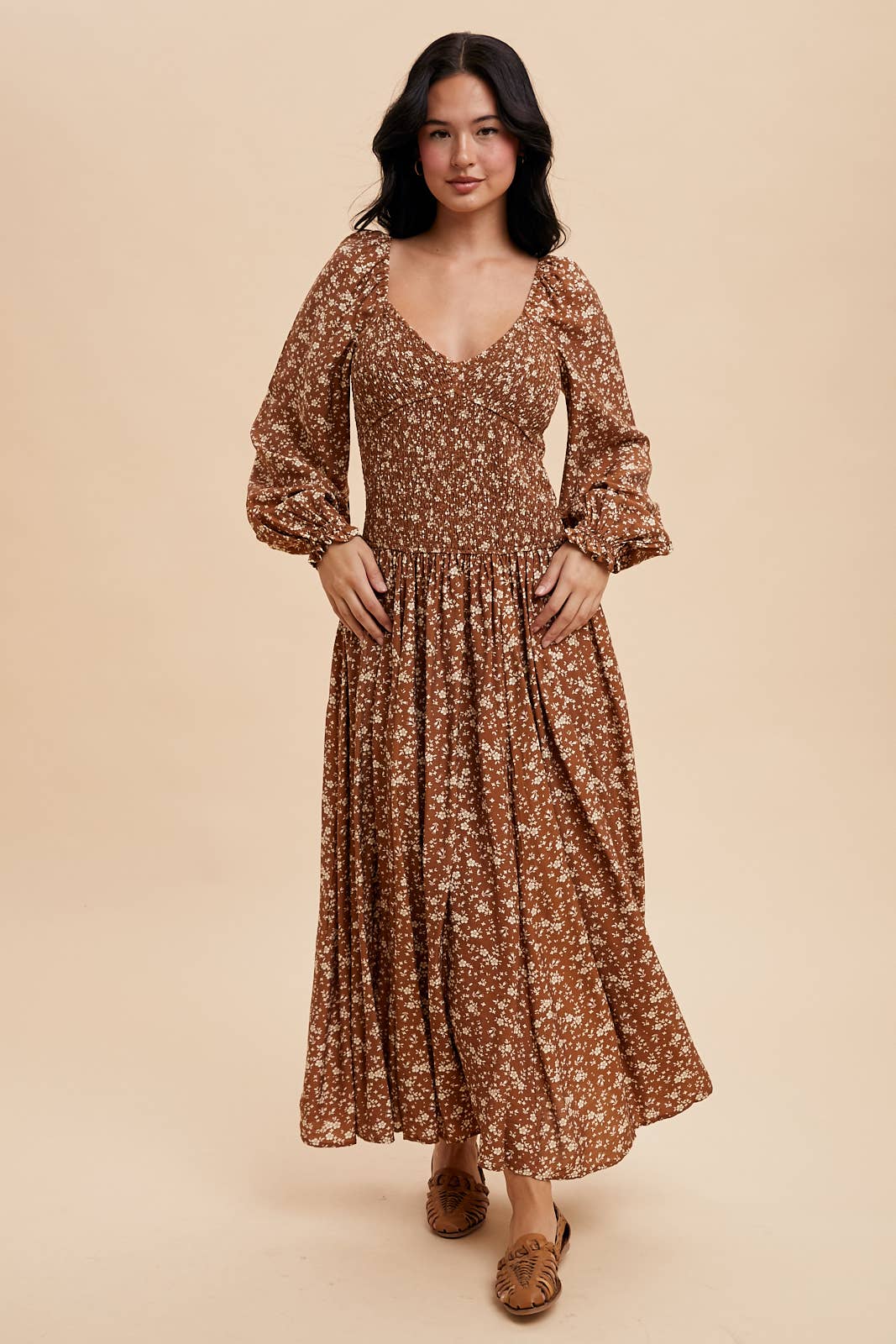 SMOCKED DROPWAIST MAXI DRESS