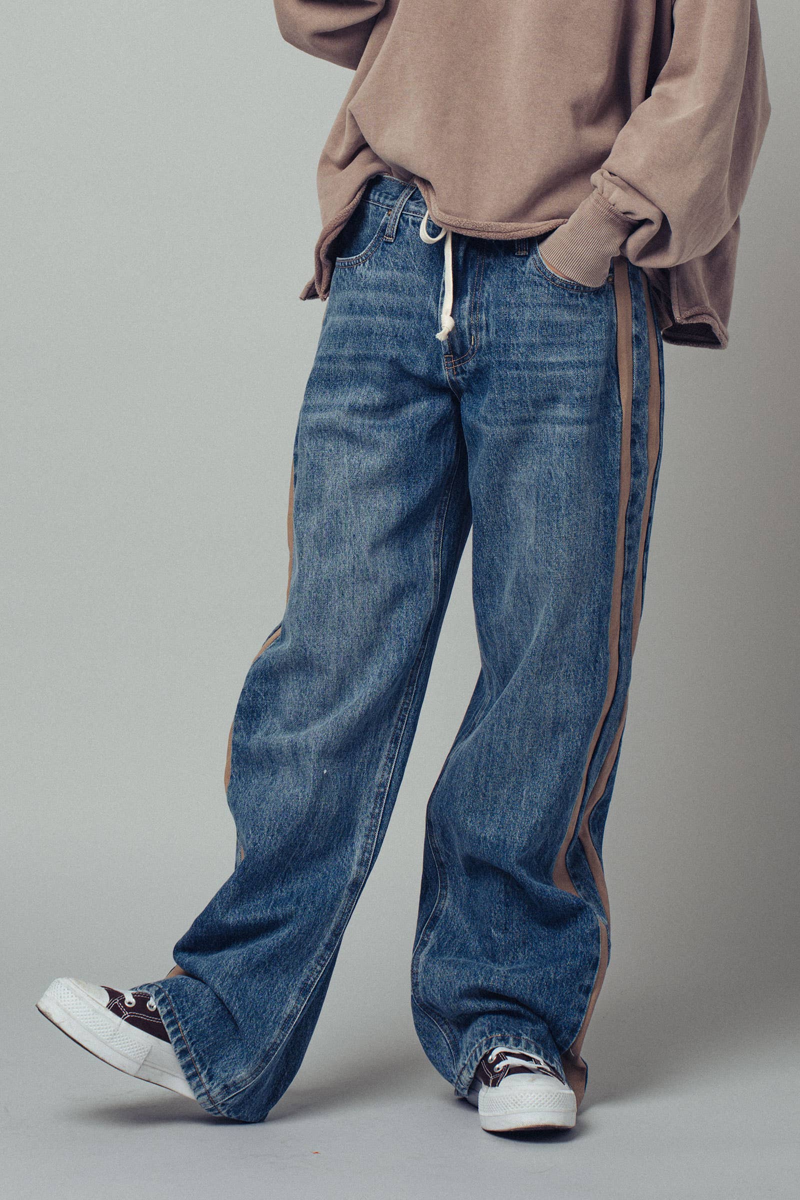 Wide-Leg Utility Stripe Denim Jeans