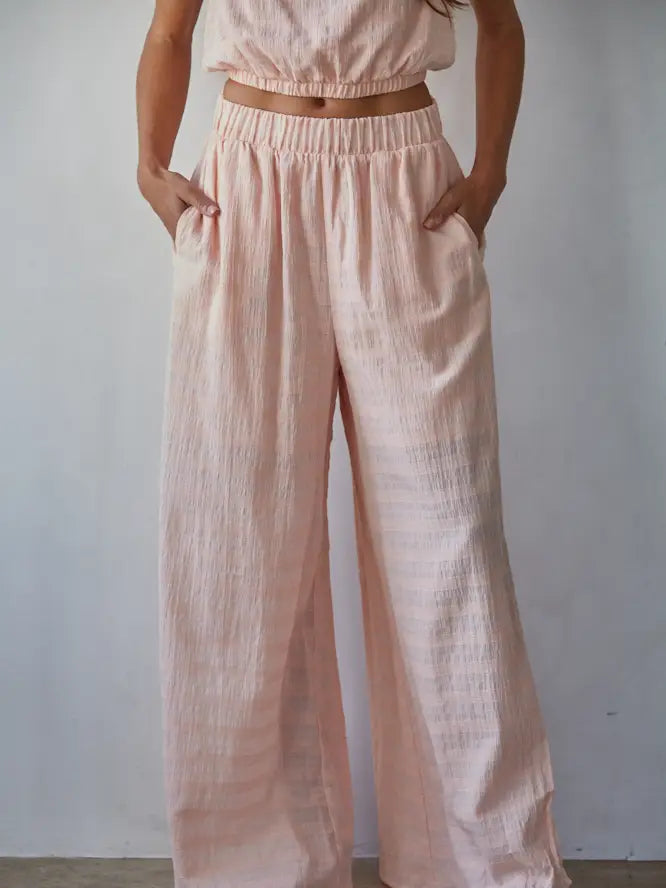 By Together Wide Leg Cotton Pants - High-Waisted Blush Palazzo Pants