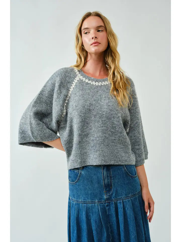 Zigzag Contrast Trim Sweater