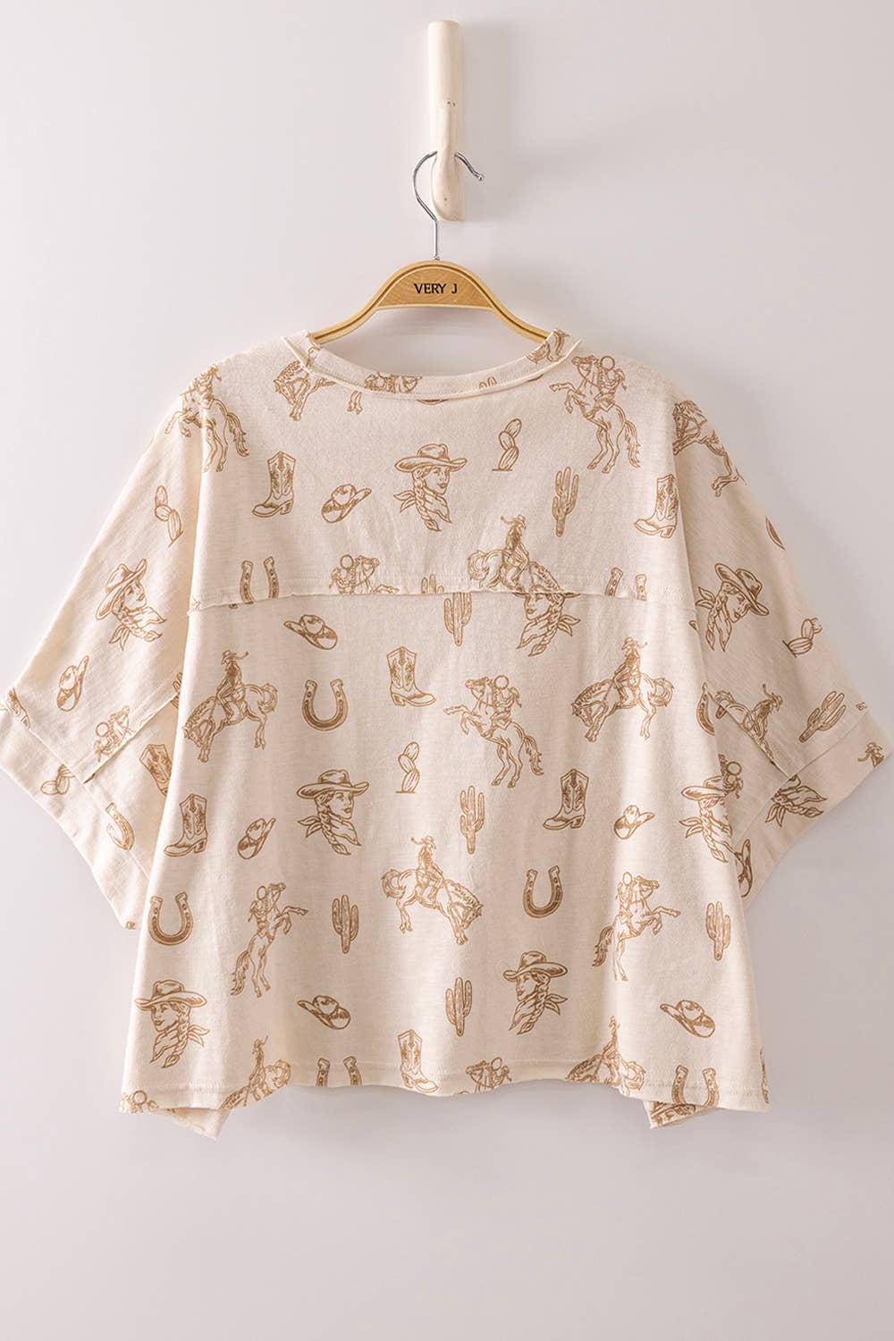 Western Graphic Dolman Sleeve Top- Knit Short Sleeve