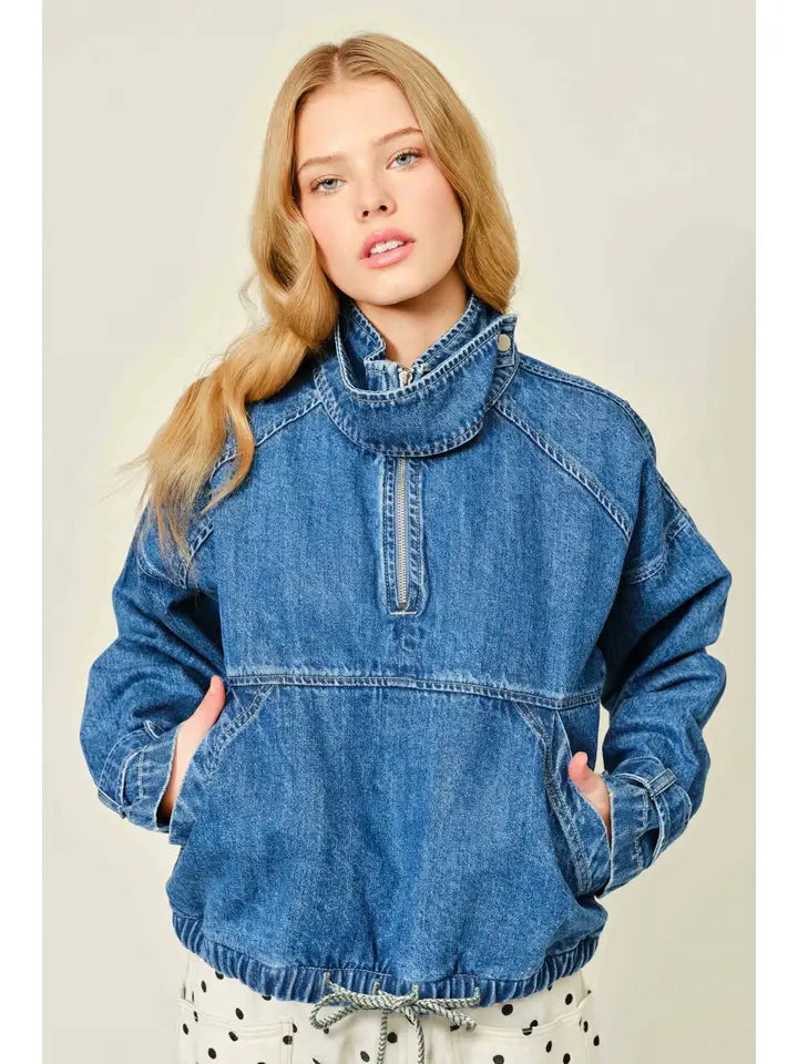 Drawstring Hem Denim Jacket