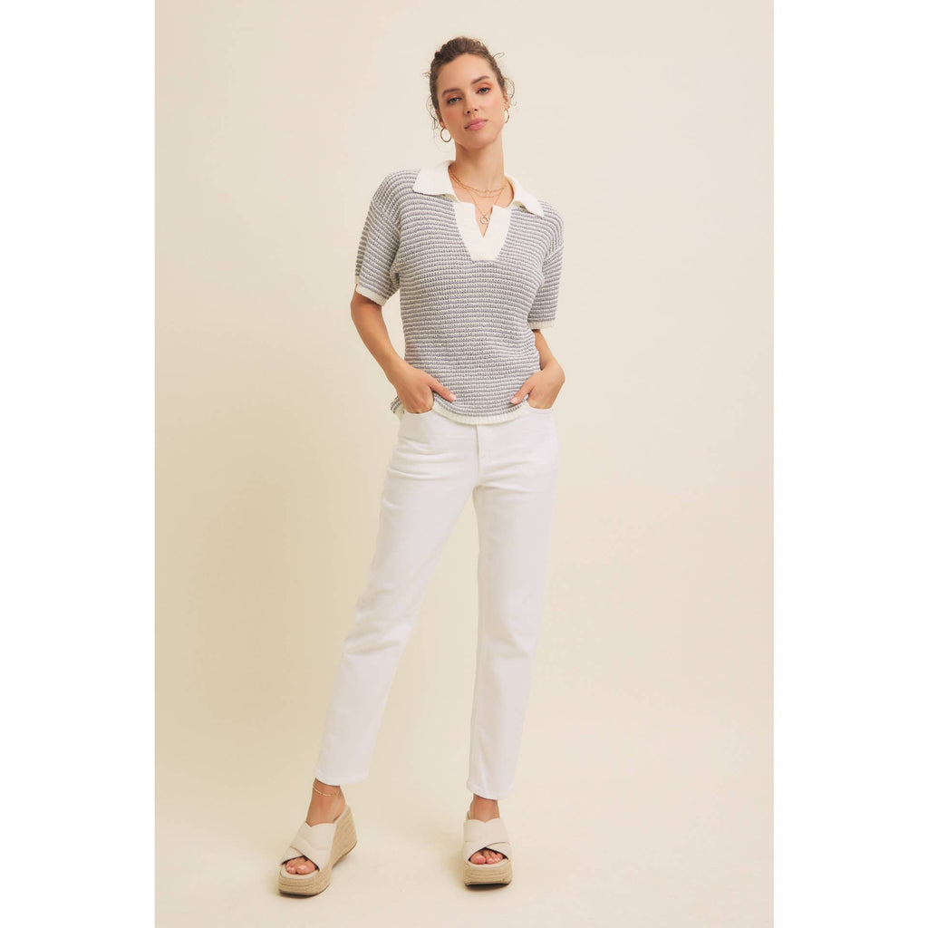 LIGHTWEIGHT BOUCLE SWEATER STRIPE TOP