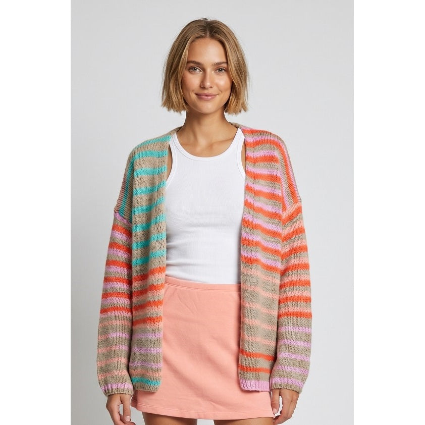 Multi Color Striped Open Cardigan