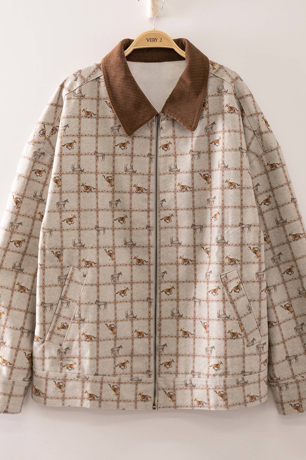Western Horse Print Zip Up Jacket