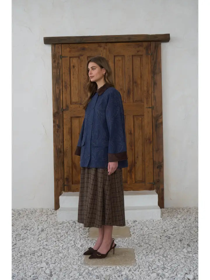 Embroidered Contrast Collar Jacket