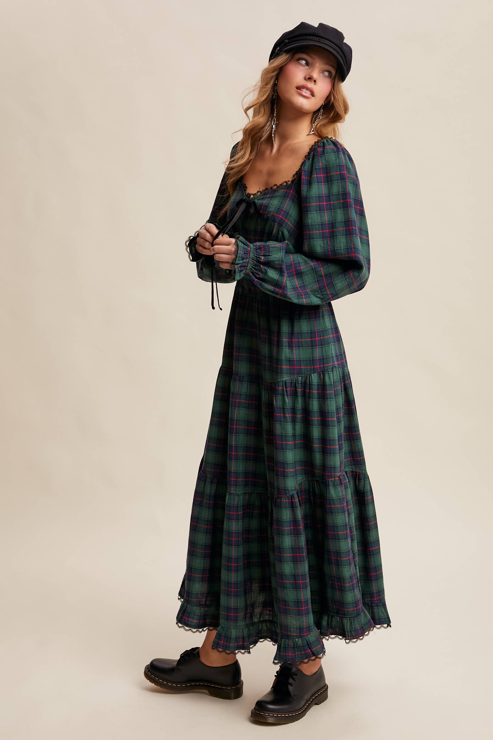 Plaid Tiered Maxi Dress LD1598
