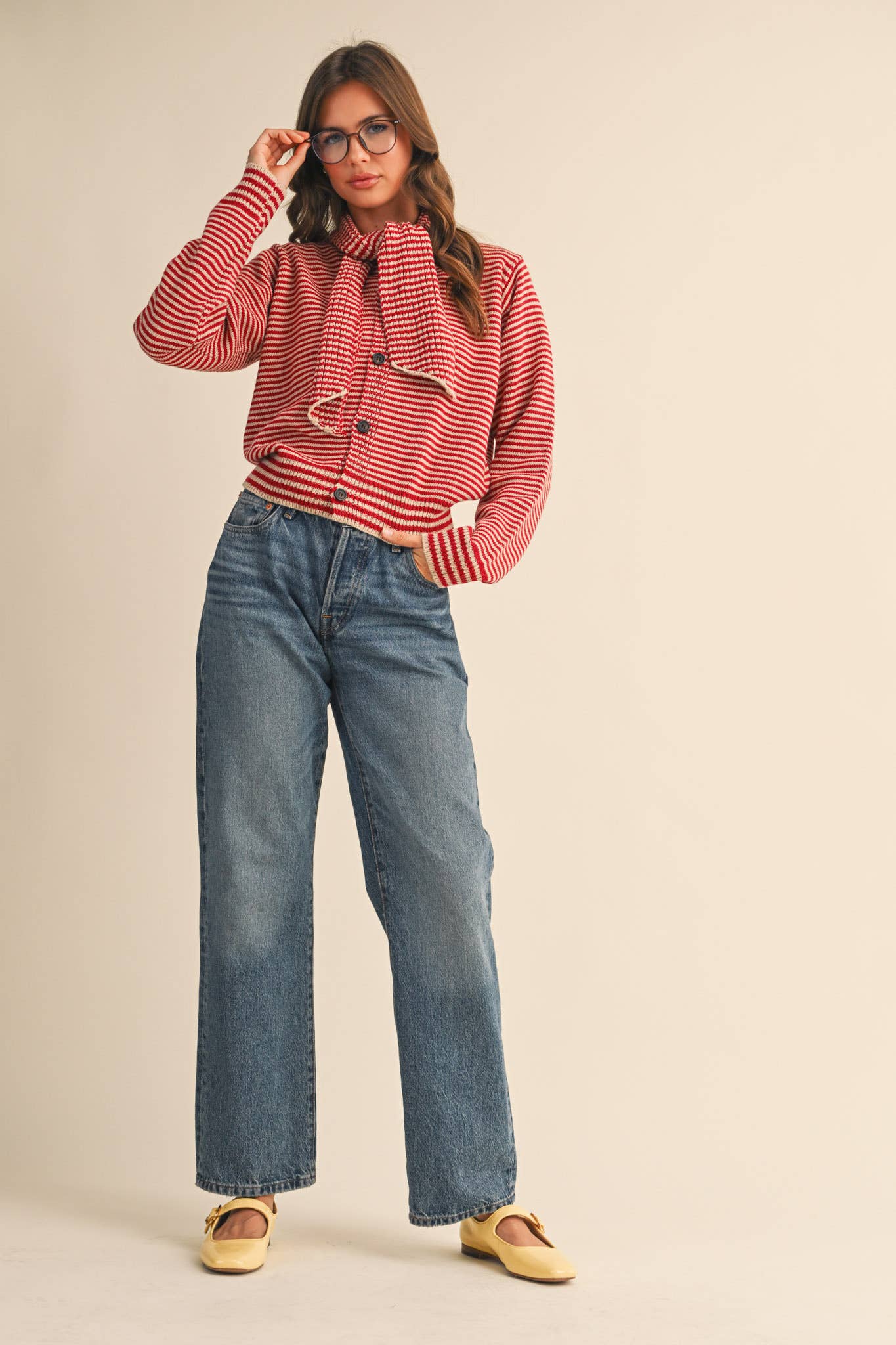 STRIPED TYING NECK SWEATER CARDIGAN MSW11125