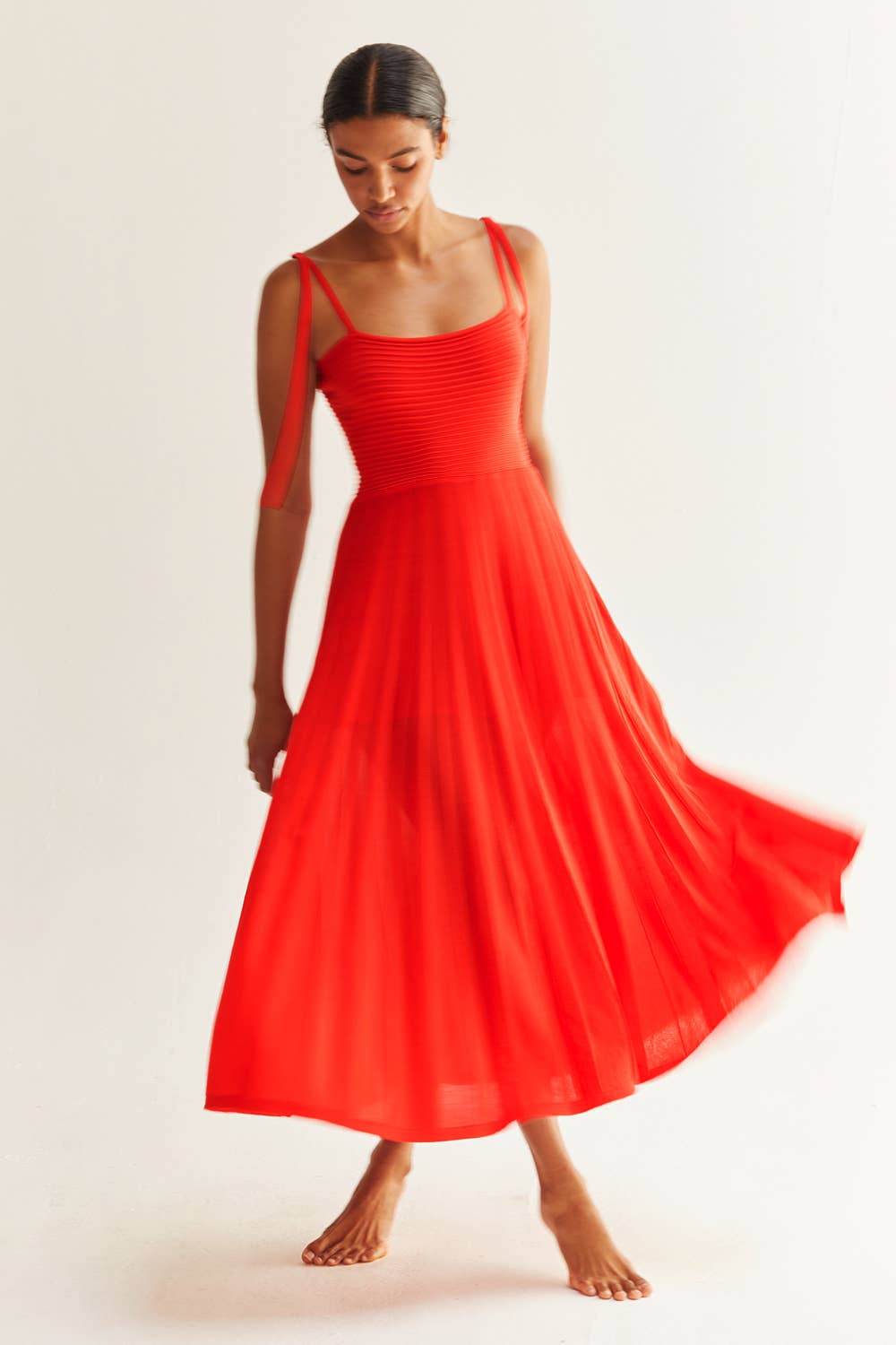 Everly Mixed Media Midi Dress - POPPY