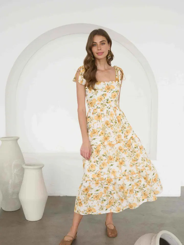 Tie Strap Floral Midi Dress