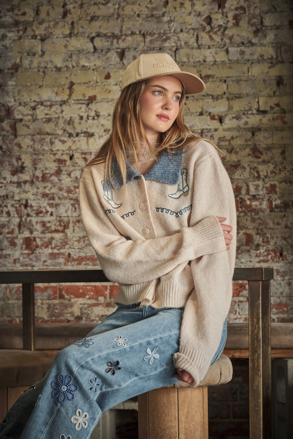Western Boot Collar Knit Cardigan