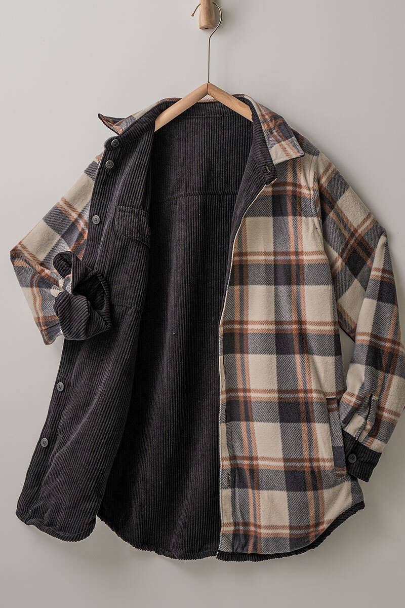 Plaid Lined Corduroy Flannel Shacket