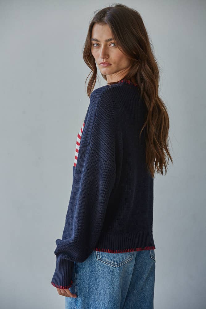 Knit Sweater American Flag Pullover