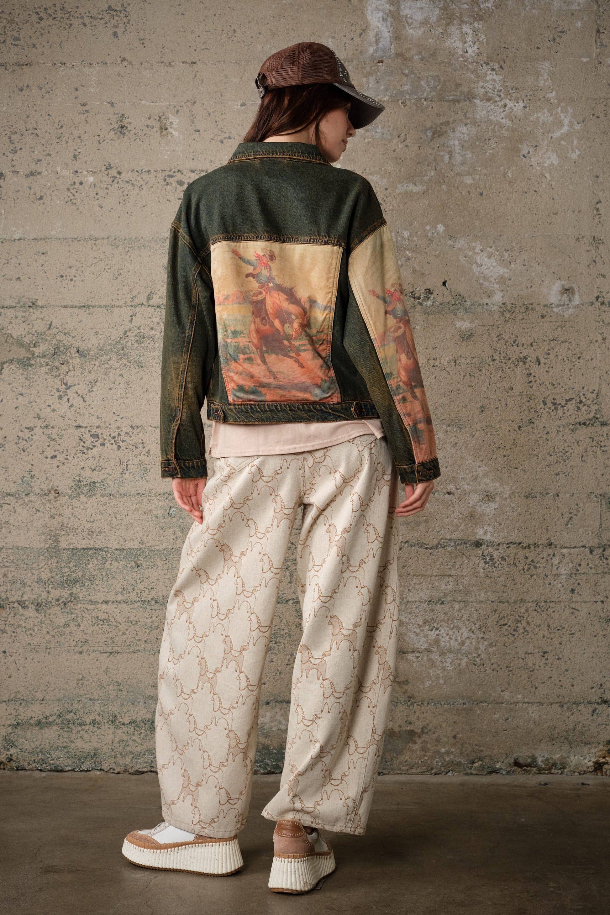 Horse Pattern Studded Baggy Pants
