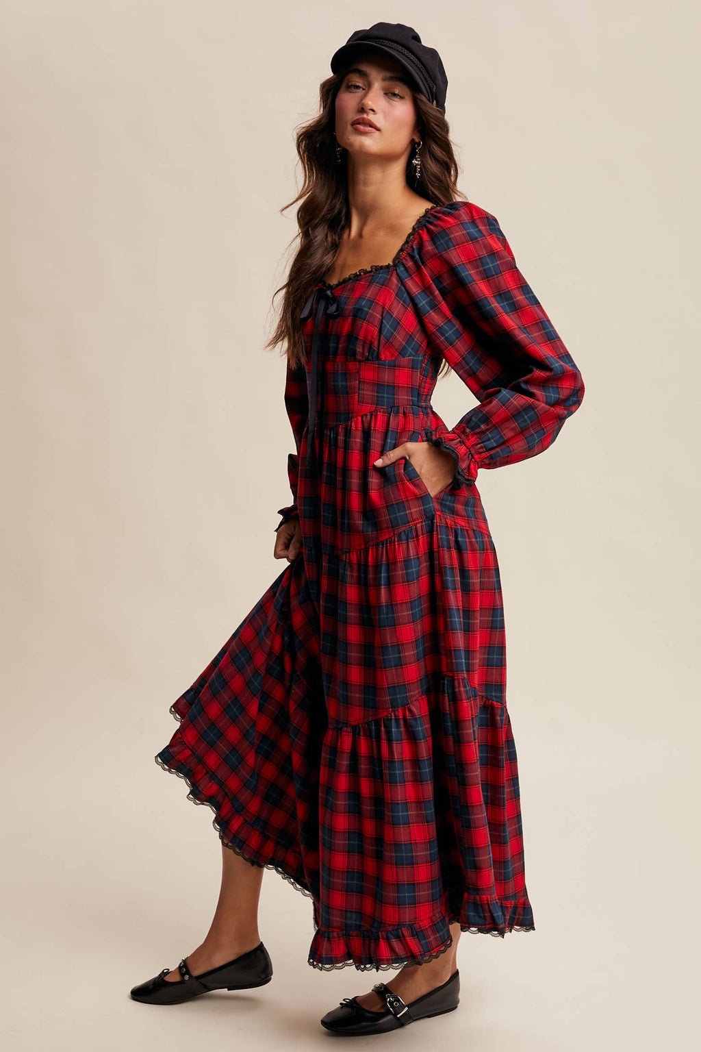 Plaid Tiered Maxi Dress LD1598