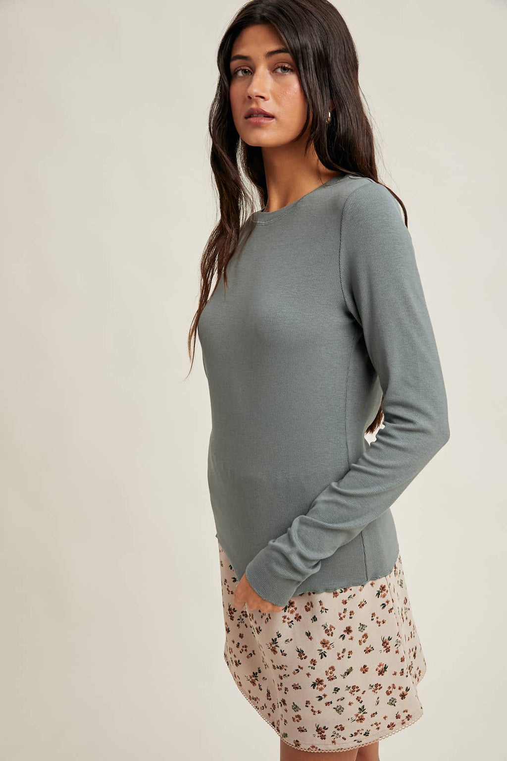 BASIC RIBBED LONG SLEEVE KNIT TOP / WL25-10937