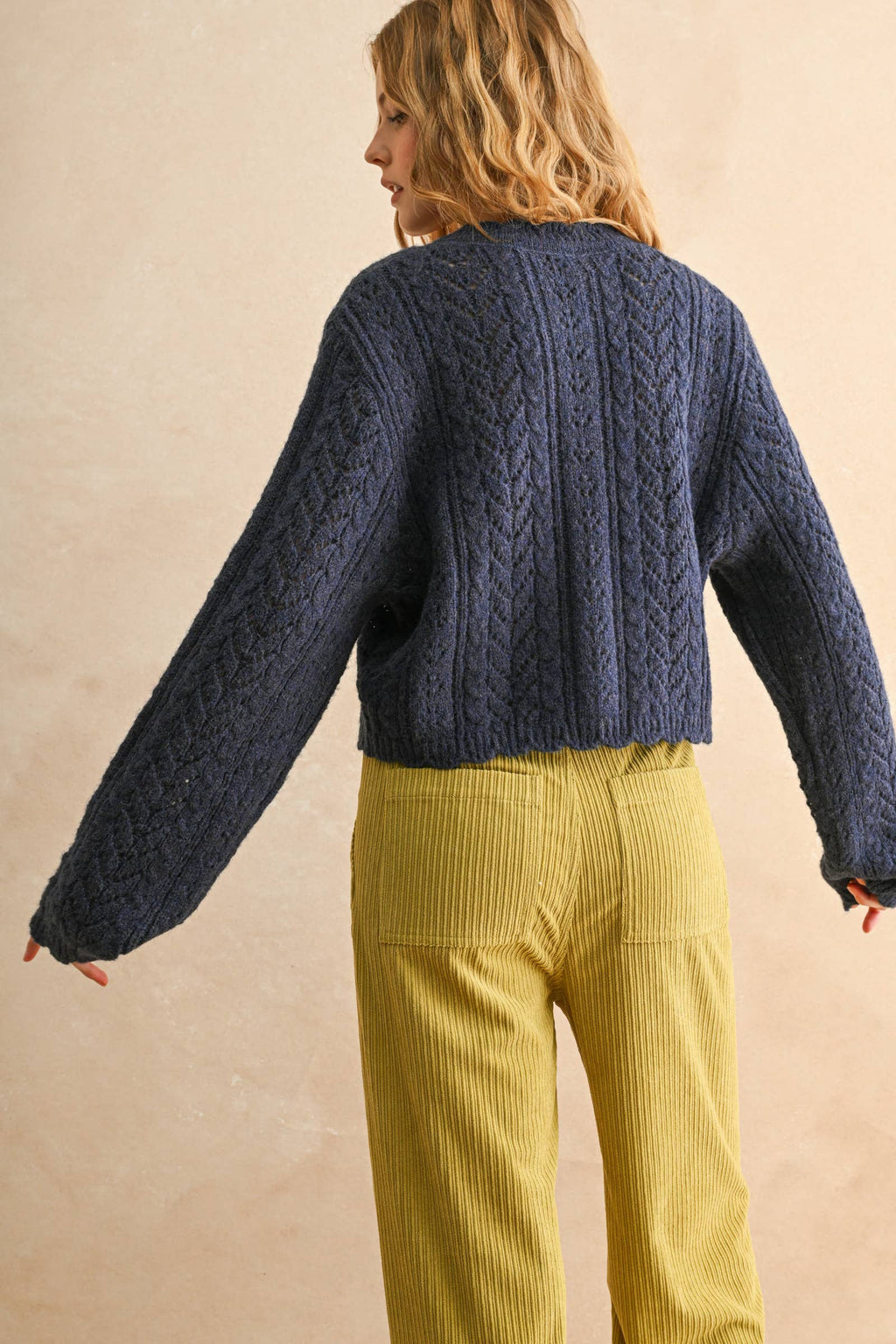 LIGHT WEIGHT BUTTON FRONT CABLE KNIT CARDIGAN
