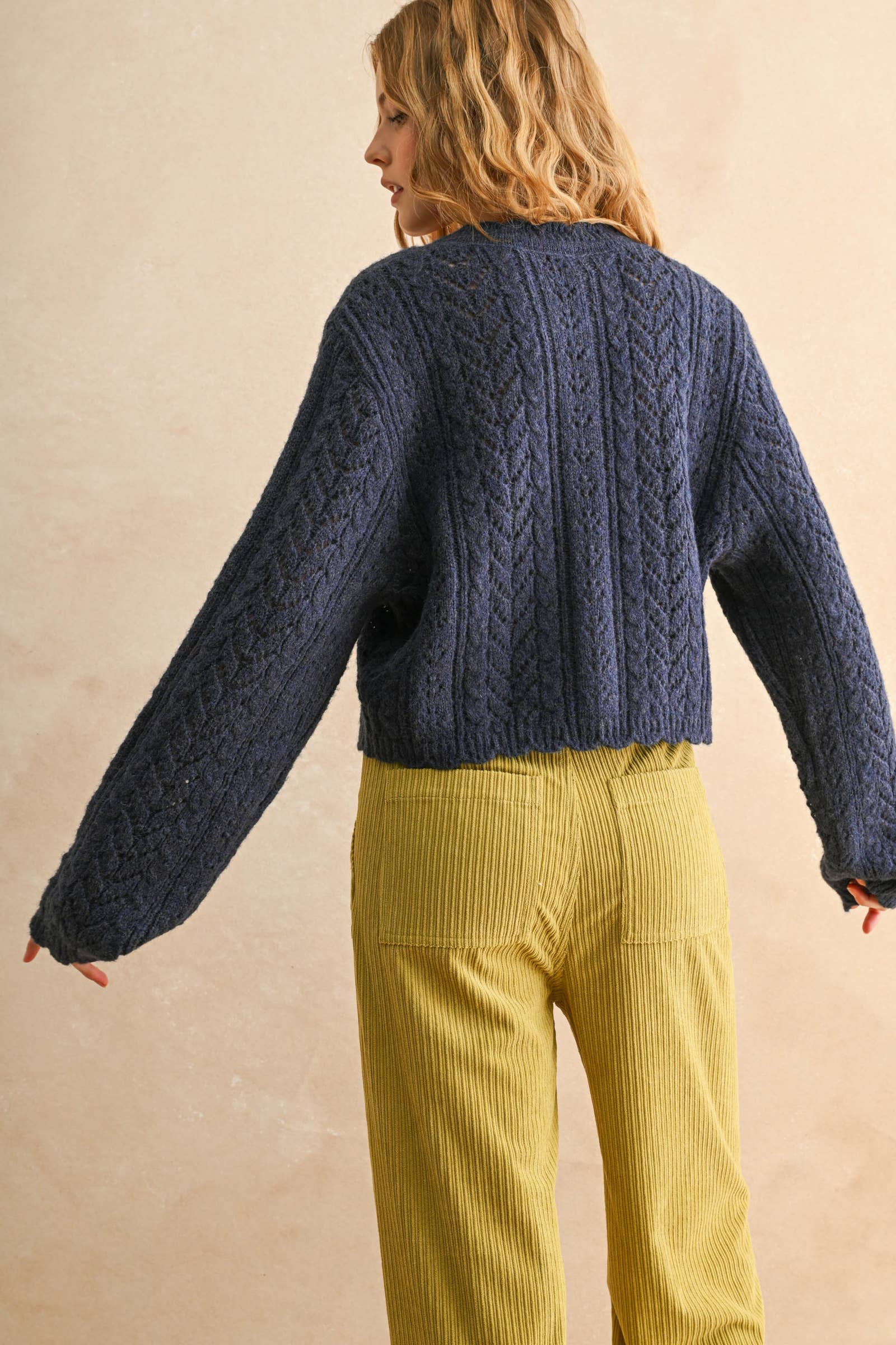 LIGHT WEIGHT BUTTON FRONT CABLE KNIT CARDIGAN