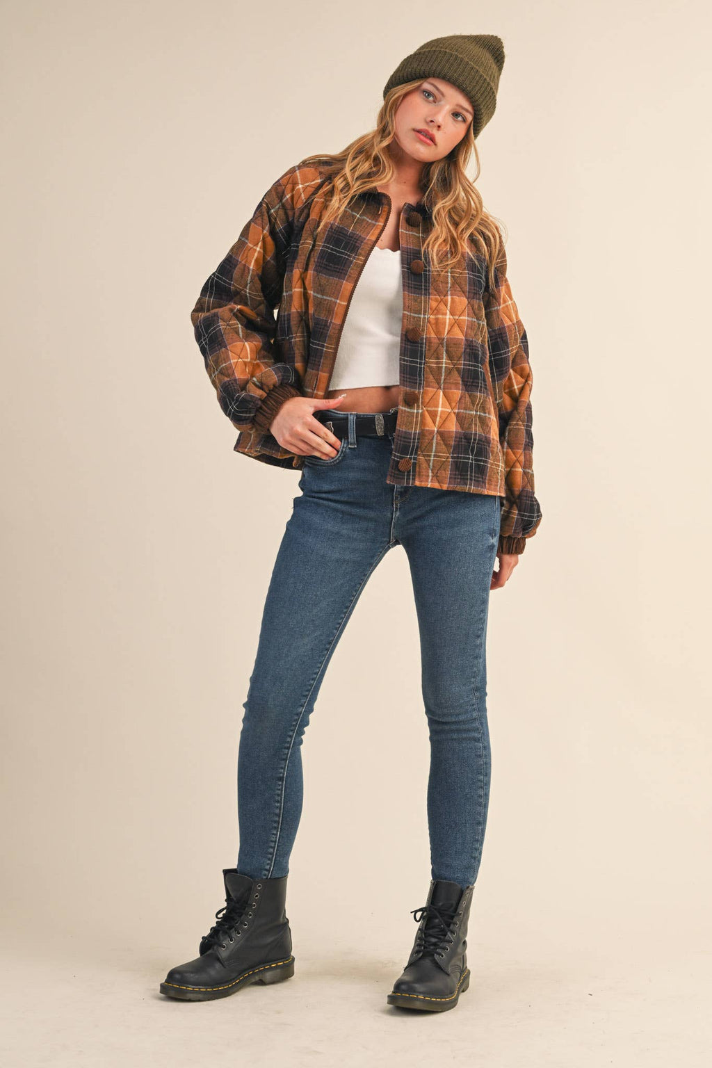 PLAID QUILTED JACKET WITH CONTRAST CORDUROY DETAIL MJK4115