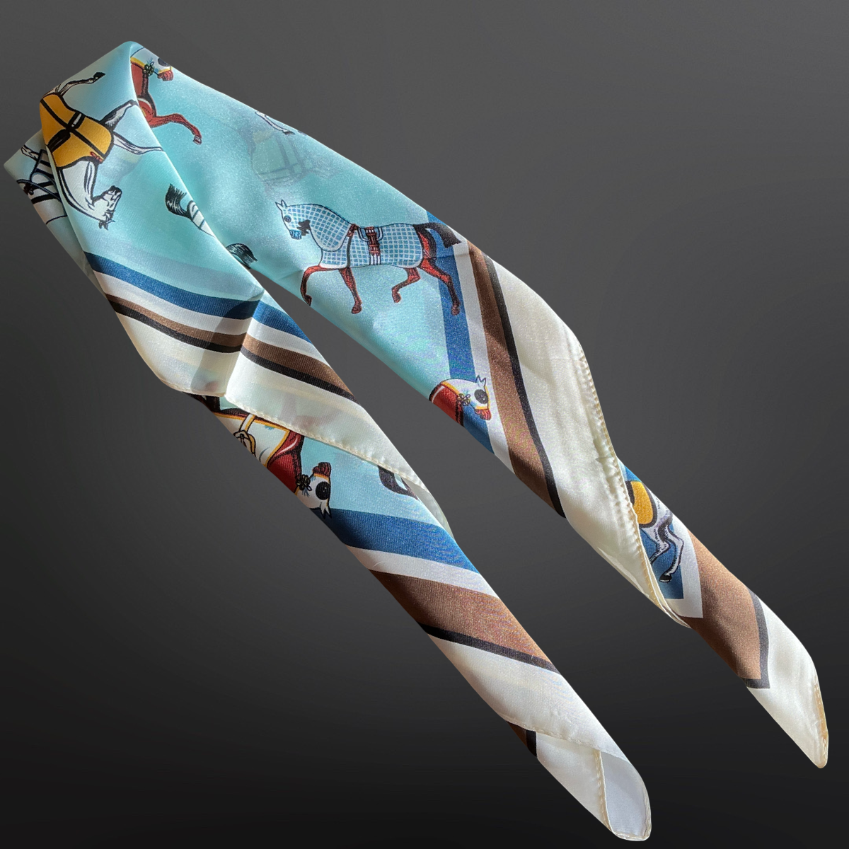 Winter Horses Blue Satin Scarf