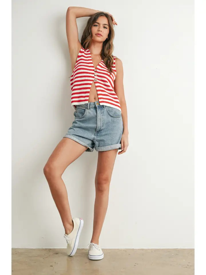 Striped Button-Front Sweater Vest