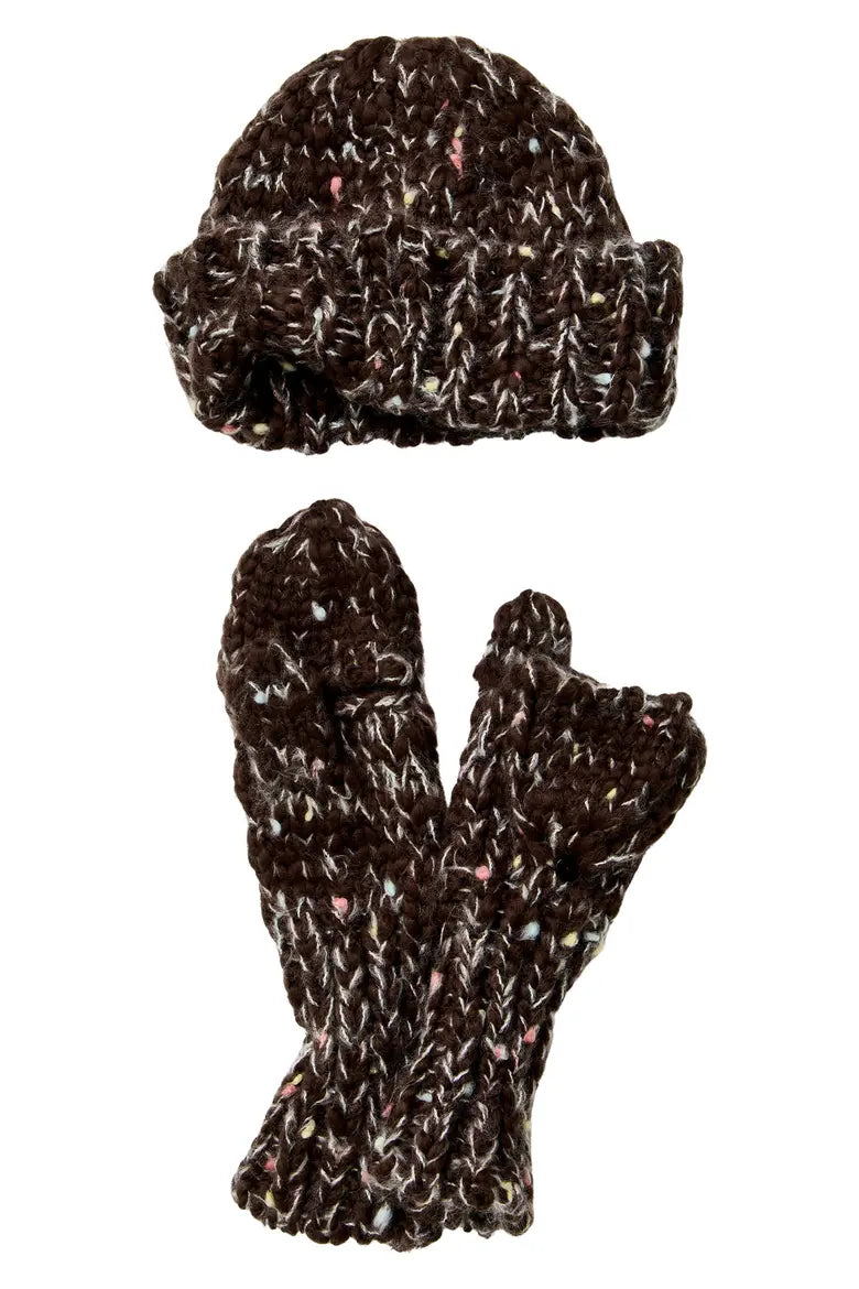 Free People Speckled Beanie and Mitten Set