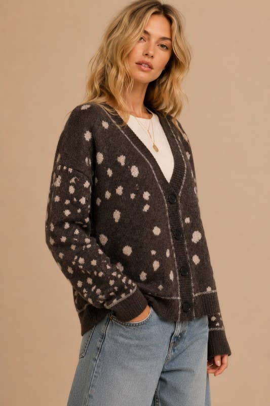 FAWN PRINT BUTTON DOWN CARDIGAN