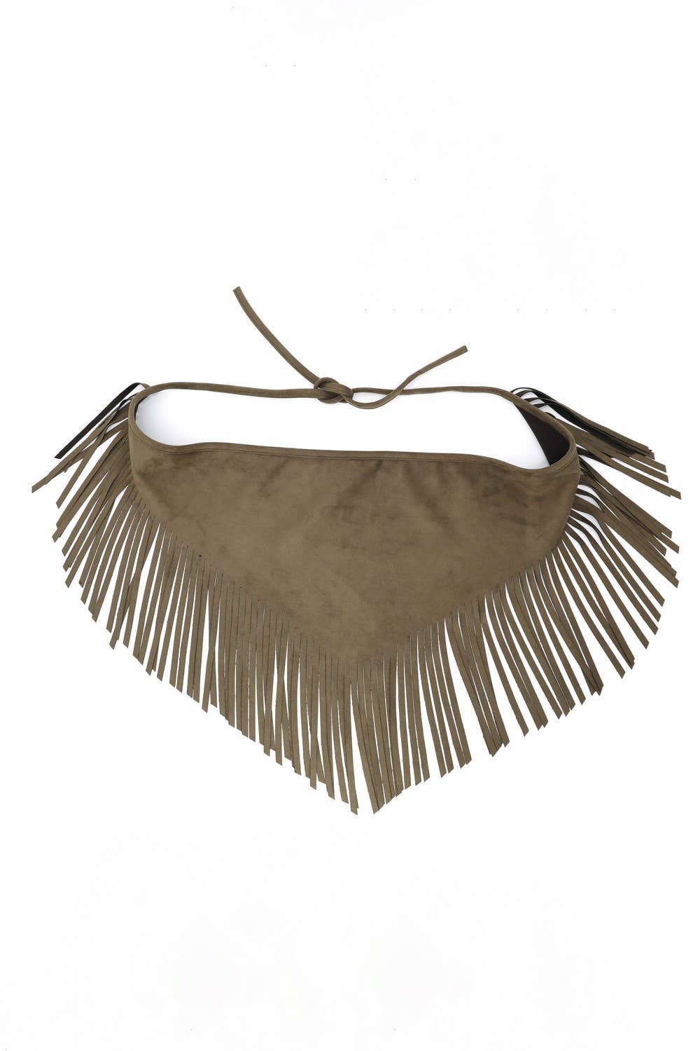 SUEDE TRIANGLE LASET CUT FRINGE SCARF
